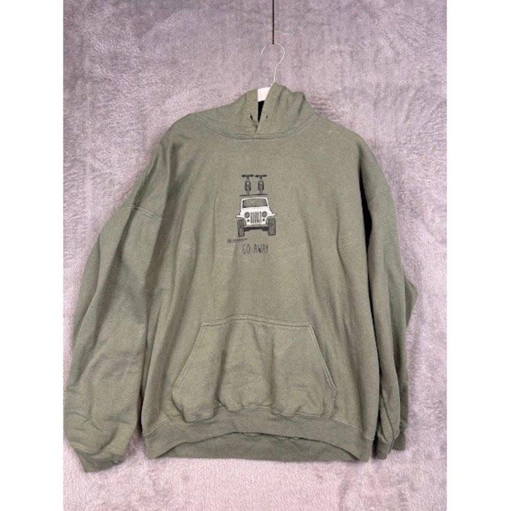 The Mountain Graphic Hoodie Jeep Mountain Bikes Go Away Green Sweatshirt Size‎ L
